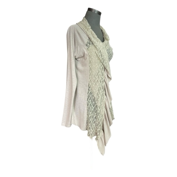 Women’s Cardigan A’REVE Asymmetrical Beige Lace Jacket Long Sleeve Cardigan Top - Picture 3 of 6
